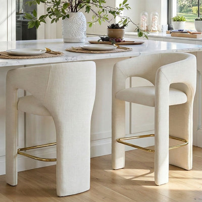 24.5" Modern Upholstered Counter Height Bar Stools With Barrel Back & Footrest