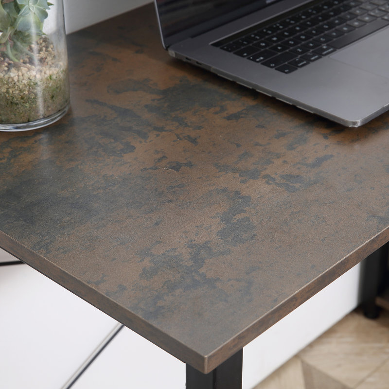 Fregoso L-Shaped Metal Base Computer Desk, Brown/Black