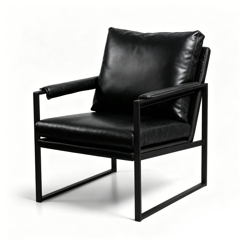 Upholstered Modern Accent Chair with Metal Frame, Dark Gray Polyester Blend