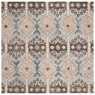 Tapis bleu clair / crème en laine touffeté à la main Posada