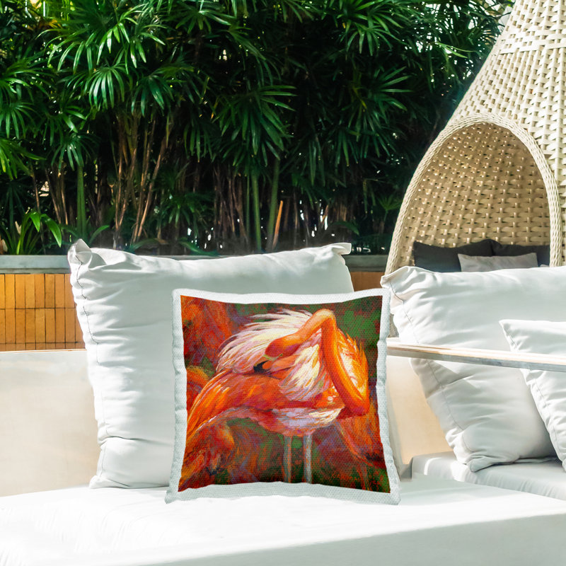 Flamingo Wildlife Multi-Color Square Outdoor Throw Pillow