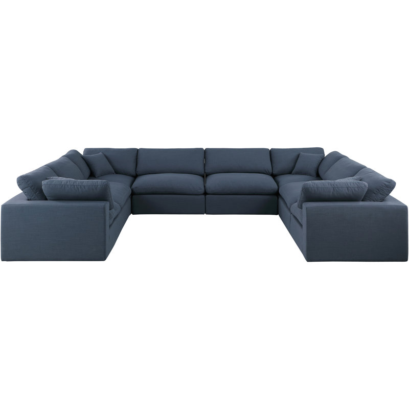 Hippler Upholstered U-Shaped Sectional Reversible, Navy Linen Textured Fabric