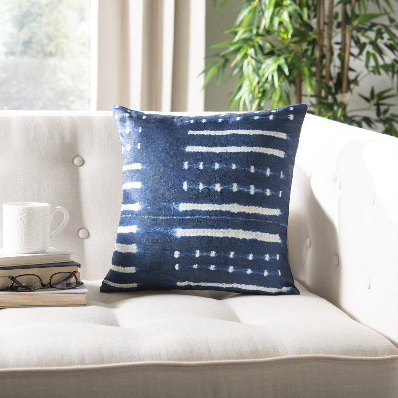Blue and White Geometric Square Throw Pillow