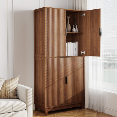 71" Tall Pantry Cabinet with 2 Adjustable Shelves and 4 Doors-Multi Use for Kitchen, Dining Room, Living Room and Bathroom