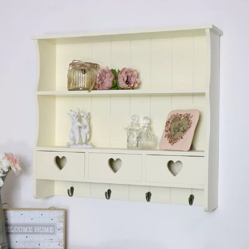 Michelle Solid Wood Wall 4 - Hook Wall Mounted Coat Rack, Cream