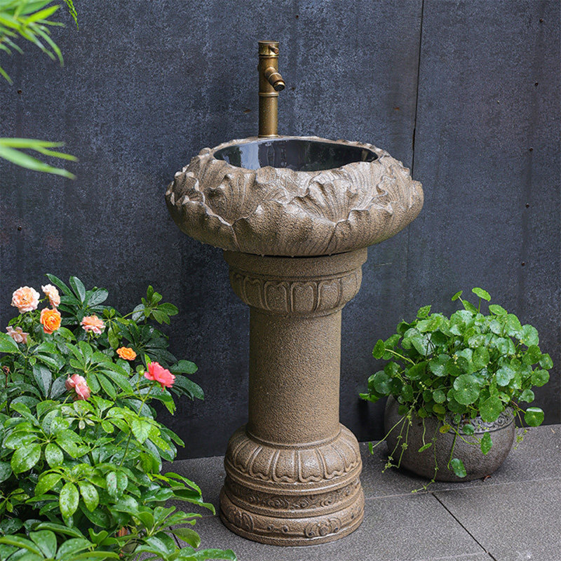 Lavabo sur pied en pierre artificielle en forme de pétale pour jardin extérieur