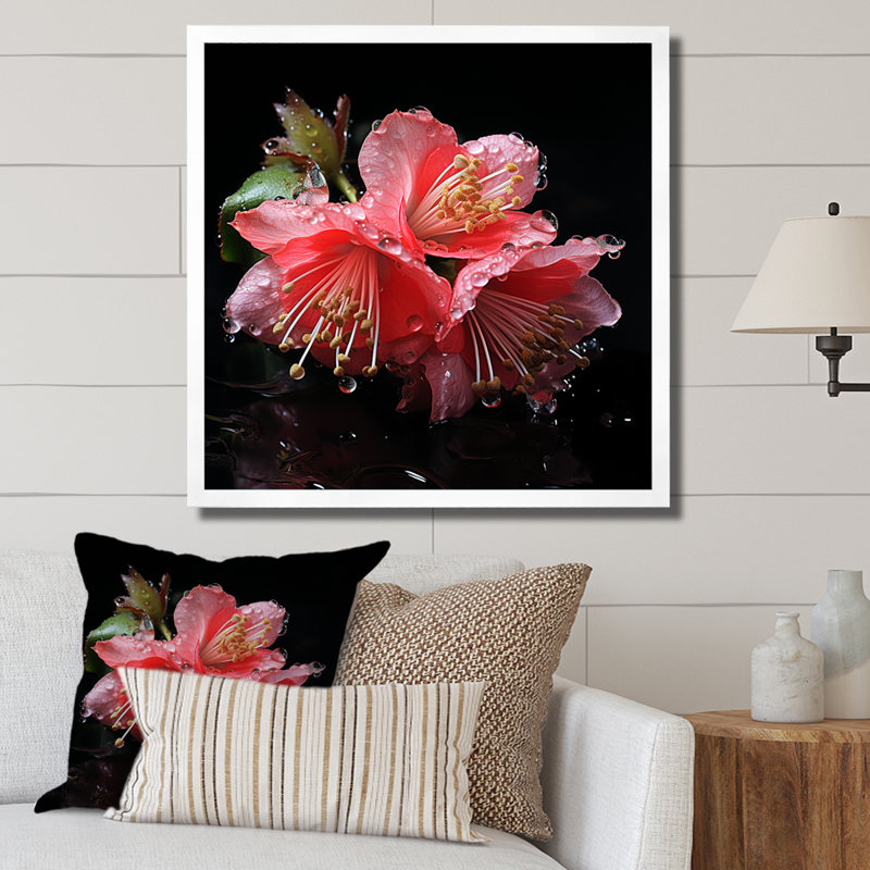 Fuchsia rose et noire - art mural fuchsia, Cadre simple blanc, H 30 po x l 30 po x P 1,5 po