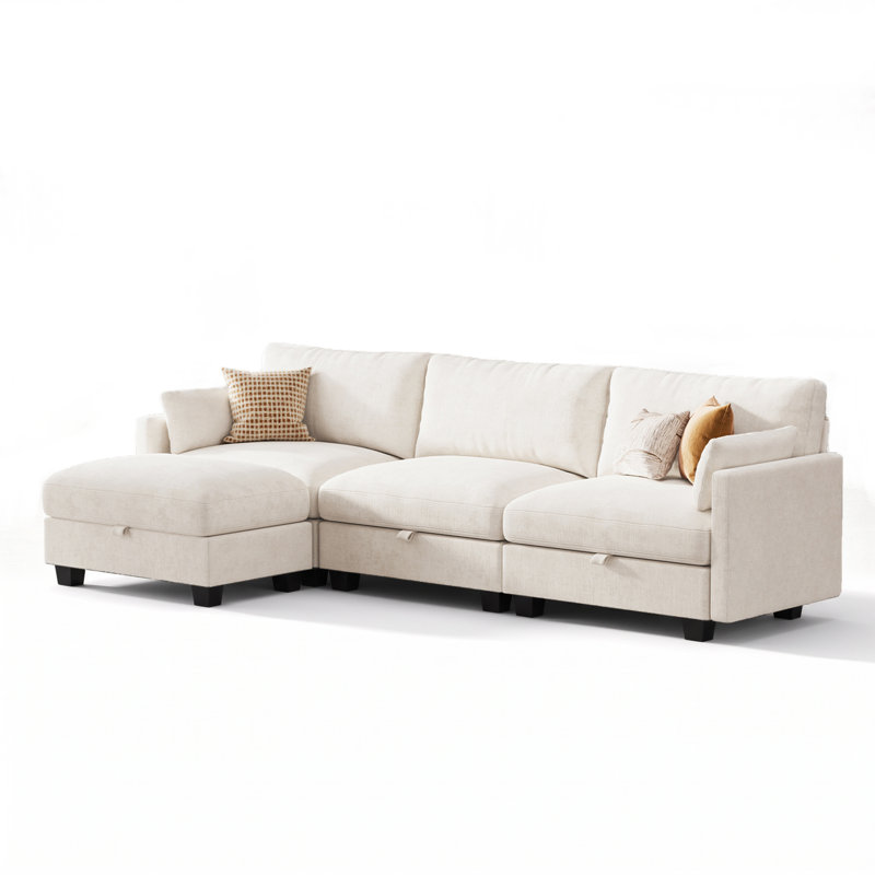Canapé modulaire modulaire pour salon, canapé confortable avec sièges de rangement et repose-pieds, Beige