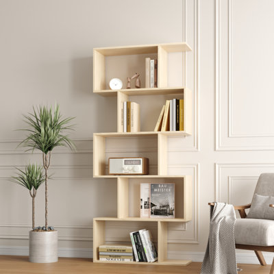 Bibliothèque géométrique à 5 niveaux, ensemble de 2 tablettes en forme de S, 62,6 po de hauteur, diviseur de pièce, présentoir décoratif