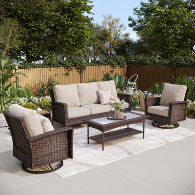 Ensemble de conversation d'extérieur en osier pour terrasse