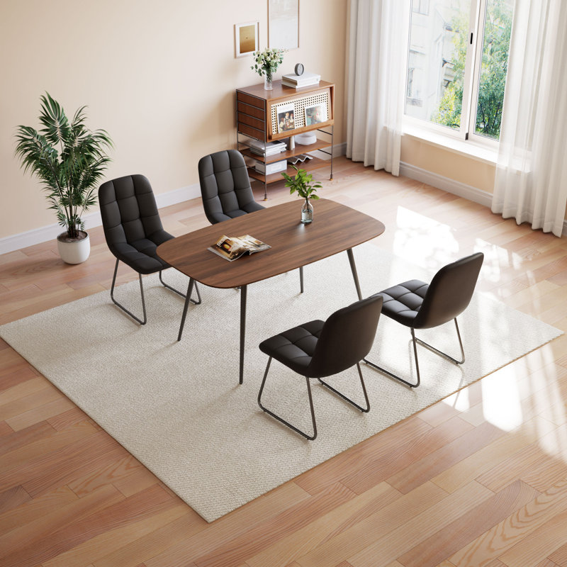 5-Piece Dining Table and Chairs ,Dining Room Set with 4 Modern Chairs, Black, Brown