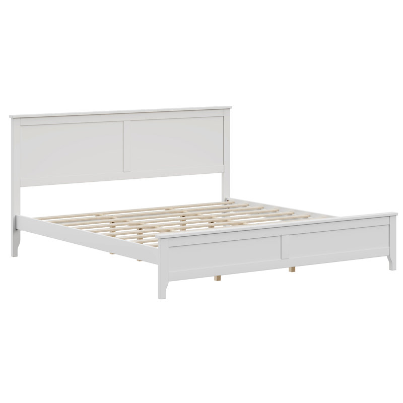 Modern Solid Wood Full Platform Bed With Sturdy Wooden Slats Support,No Box Spring Needed, White, King