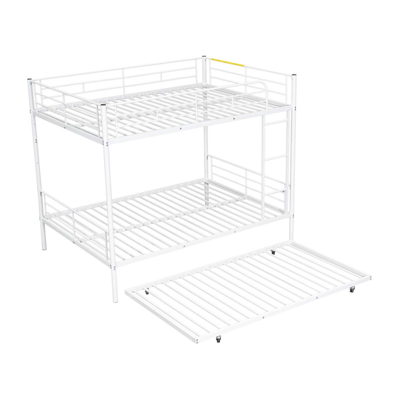 Metal Bunk Bed With Trundle, White, Full Over Full
