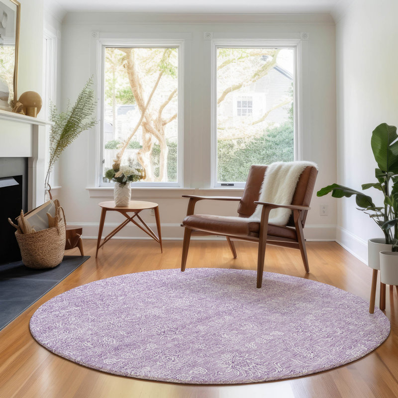 Premium Machine Washable Prisco Lavender Rug, Round 8'