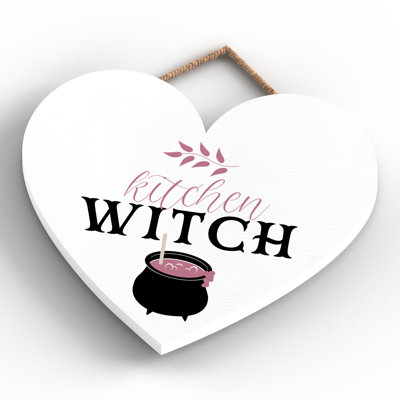 Kitchen Witch Wooden Heart Plaque