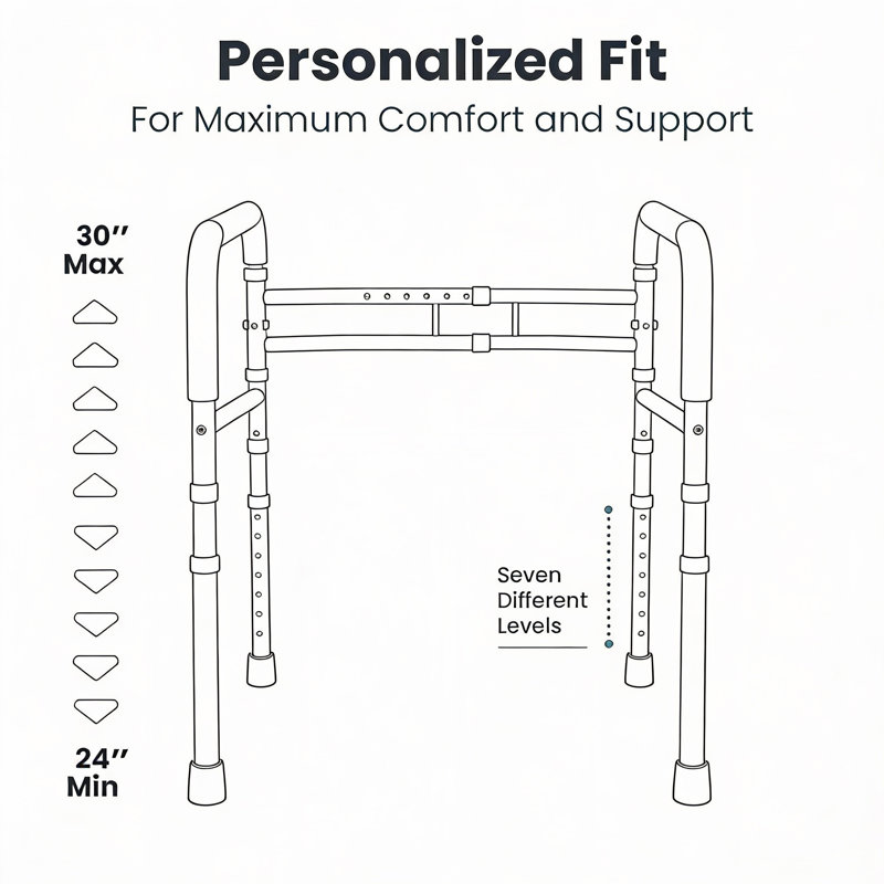 Adjustable Toilet Safety Frame With Padded Handles 350 Lb Capacity Support Rails
