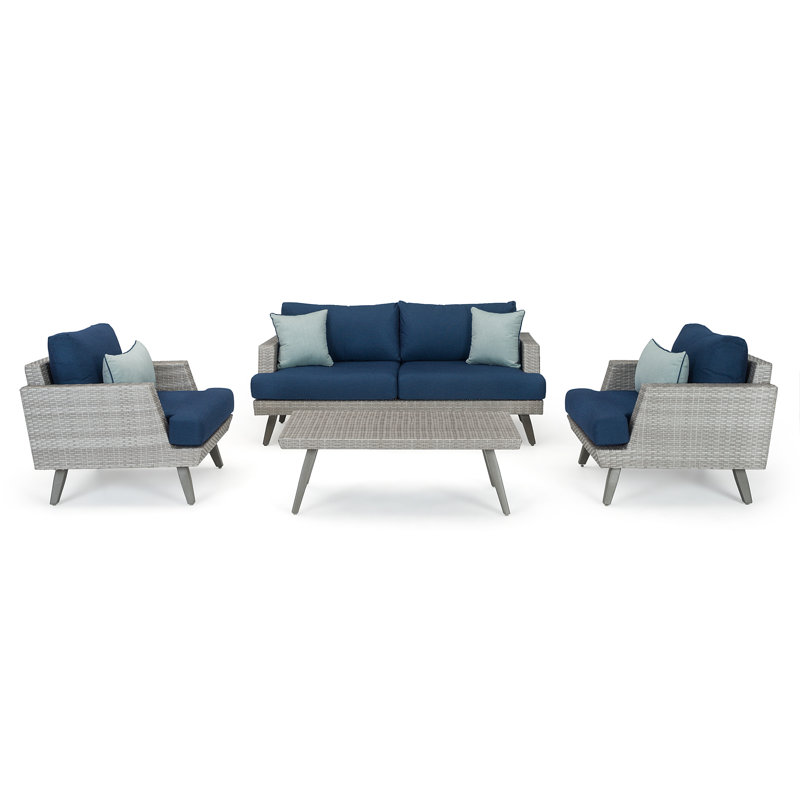 Ehrenfried Outdoor 4 - Piece Conversation Set, Spectrum Indigo Sunbrella®