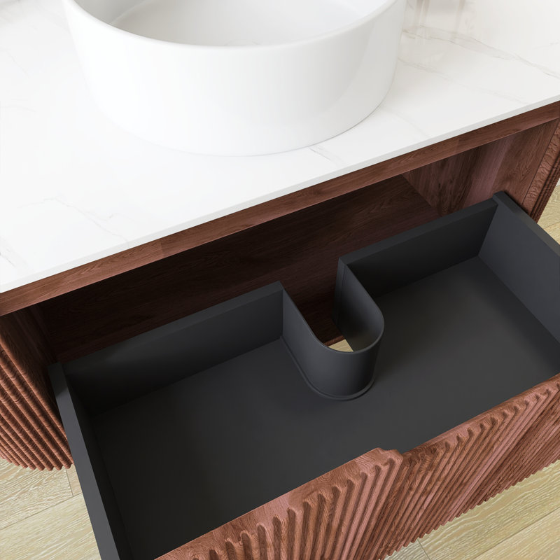 Meuble-lavabo mural 36 po avec lavabo rond en céramique sans robinet