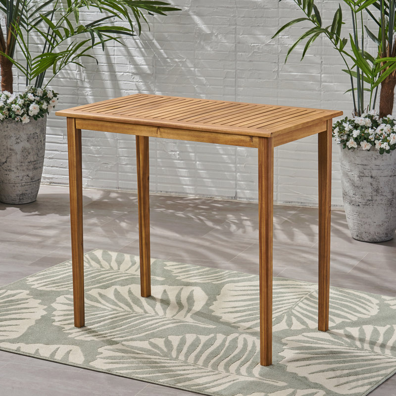 Table de bar d'extérieur rectangulaire en bois d'acacia minimaliste - finition teck, 40" H x 25" W x 44" D, Manufactured Wood