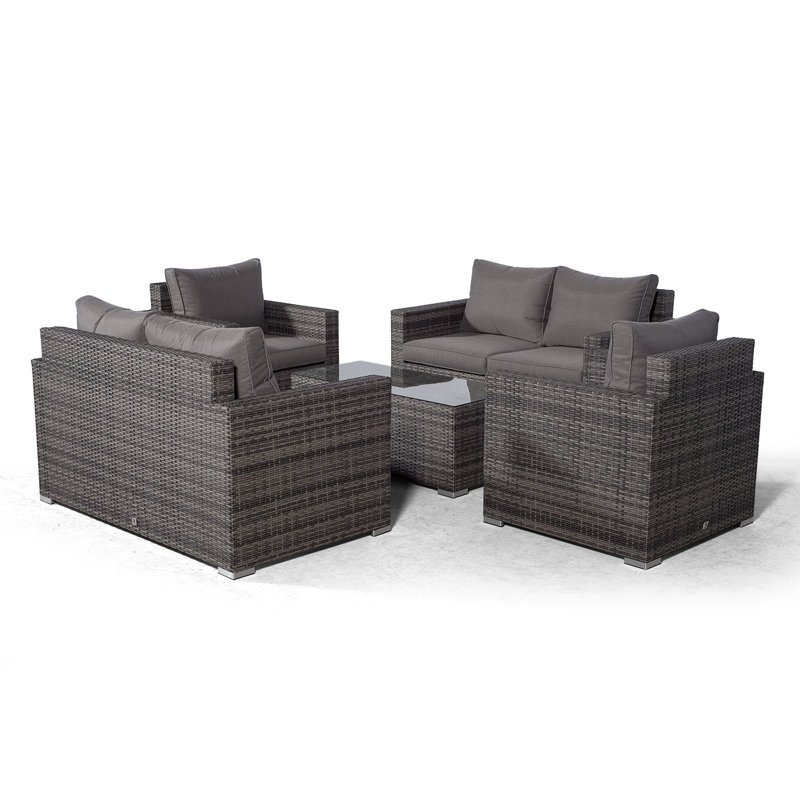 Villatoro Grey Rattan 2 X 2 Seat Sofa + 2 X Armchairs & Rectangle Coffee Table, Outdoor Patio Garden Furniture