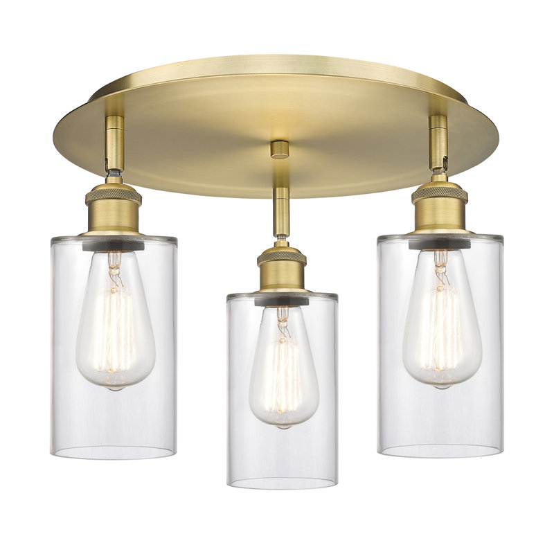 Ervine Glass Semi Flush Mount, Clear, Brushed Brass