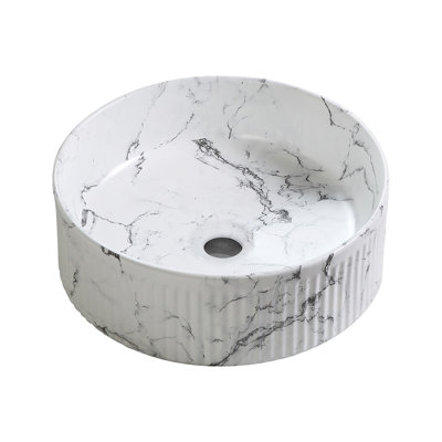 Lavabo de salle de bain vasque ronde en céramique noire avec robinet 14,57 pouces Topcraft