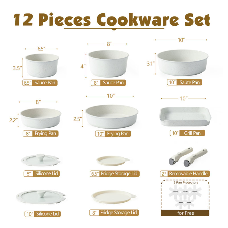 White 17-Piece Nonstick Aluminum and Stainless Steel Cookware Set