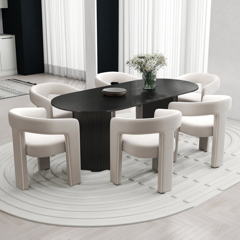 Oval Dining Table Sets, Beige, 7 Pieces: Table, 6 Chairs