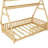 Natural Pine Twin Roof Floor Bed For Kids-765480327-765480324