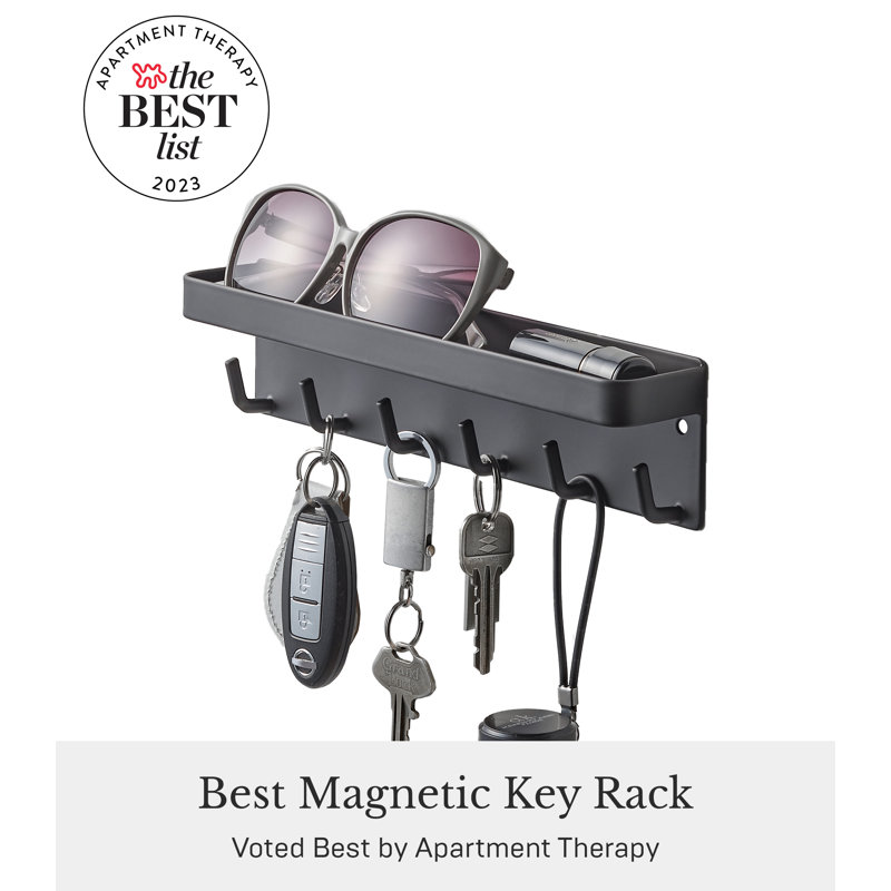 Black Metal Magnetic Key Rack with Tray