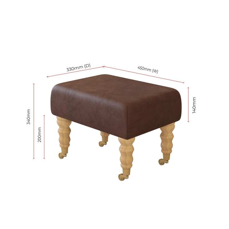 Manufactured Wood Accent Stool, Natural, Chestnut Brown, Italian Leather