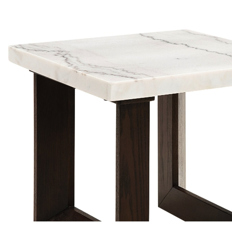 Table de bout Edwyn avec plateau en marbre naturel blanc et finition espresso