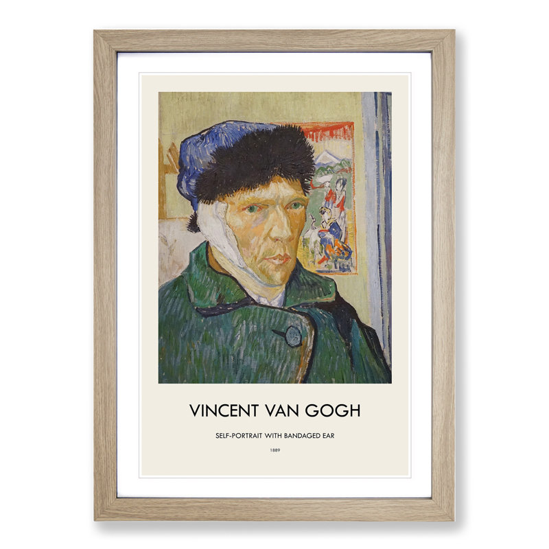 Self Portrait with Bandage by Vincent Van Gogh - Picture Frame Painting, 48cm H x 36cm W x 2cm D, Oak