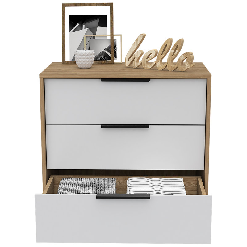 Nasura 3 - Drawer Dresser, White/Beige