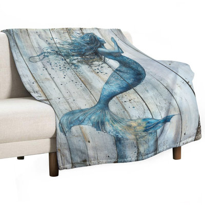 Jeté sirène sur flanelle de luxe en bois patiné, couverture douce et douce pour le salon