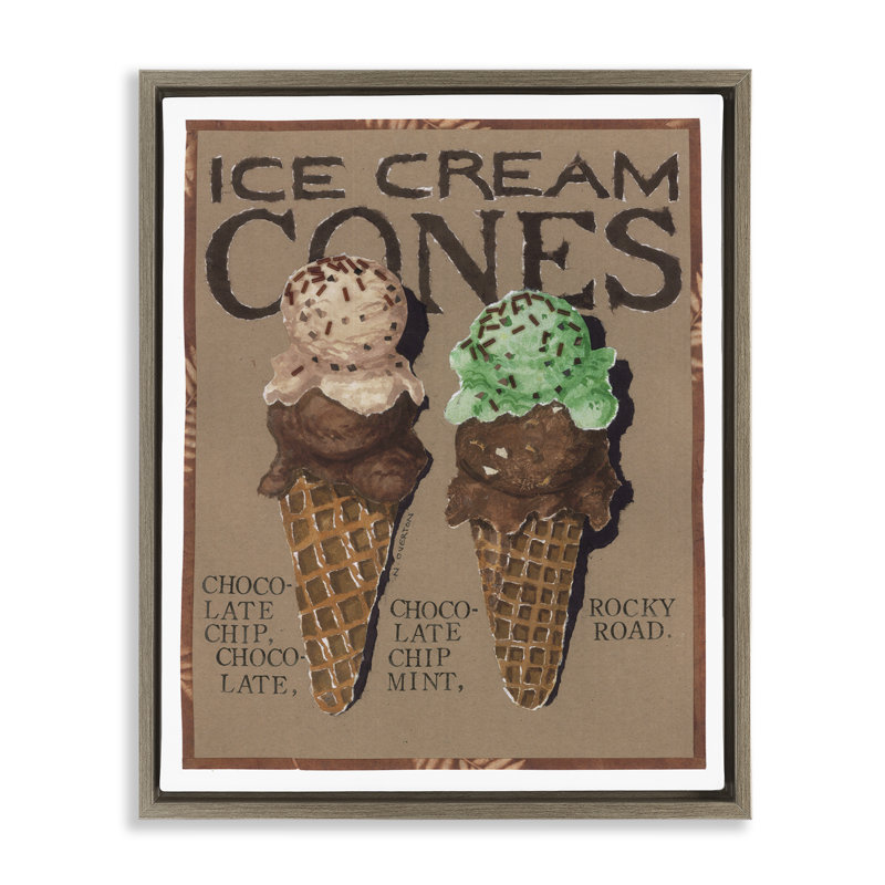 «Ice Cream Cones» par Nancy Overton, Cadre flottant orme Montalcino, H 31 po x l 25 po