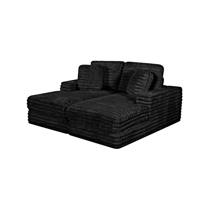 Chaise longue double compressée 2 pièces, Noir