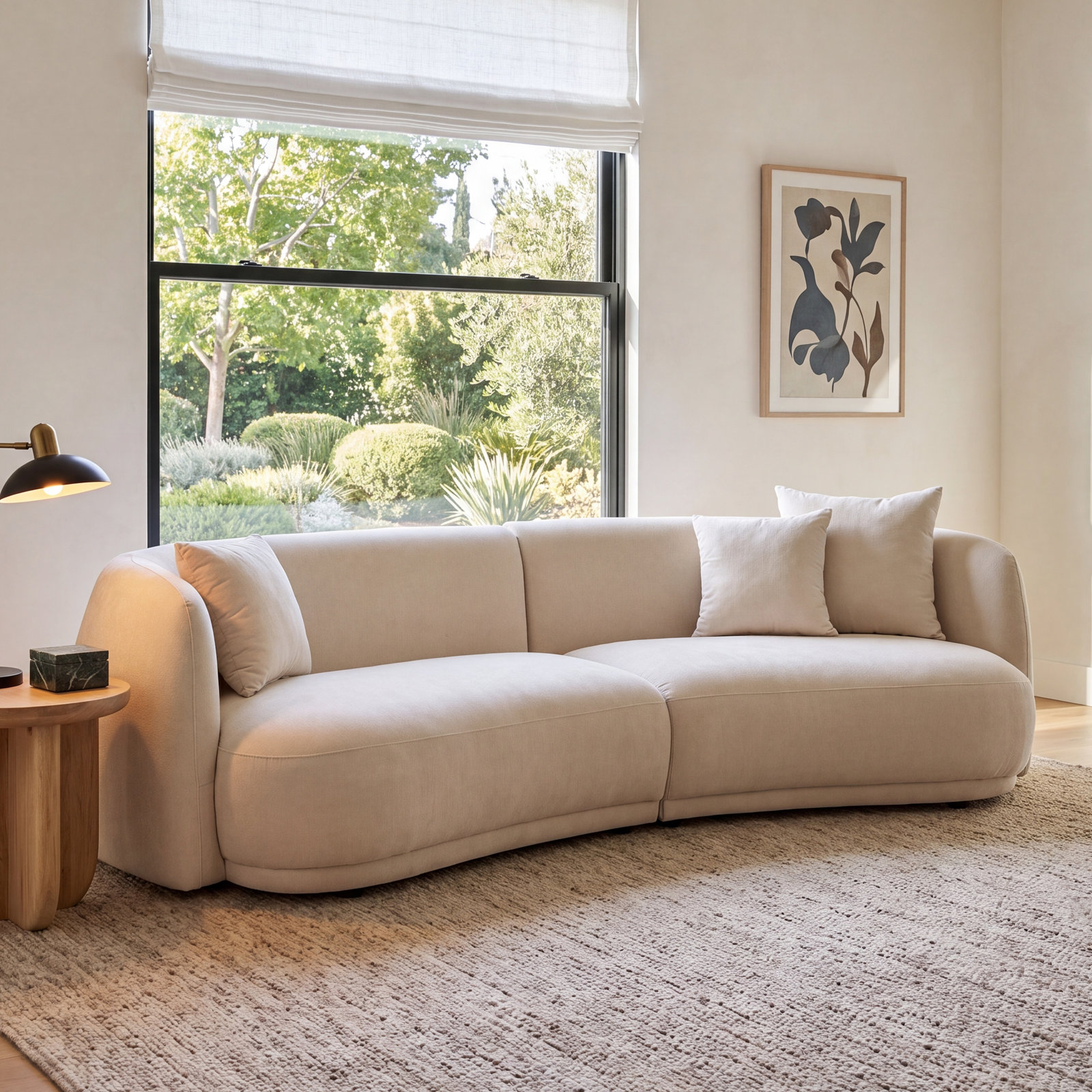 Homer 117" Upholstered Sofa, Ivory 100% Linen