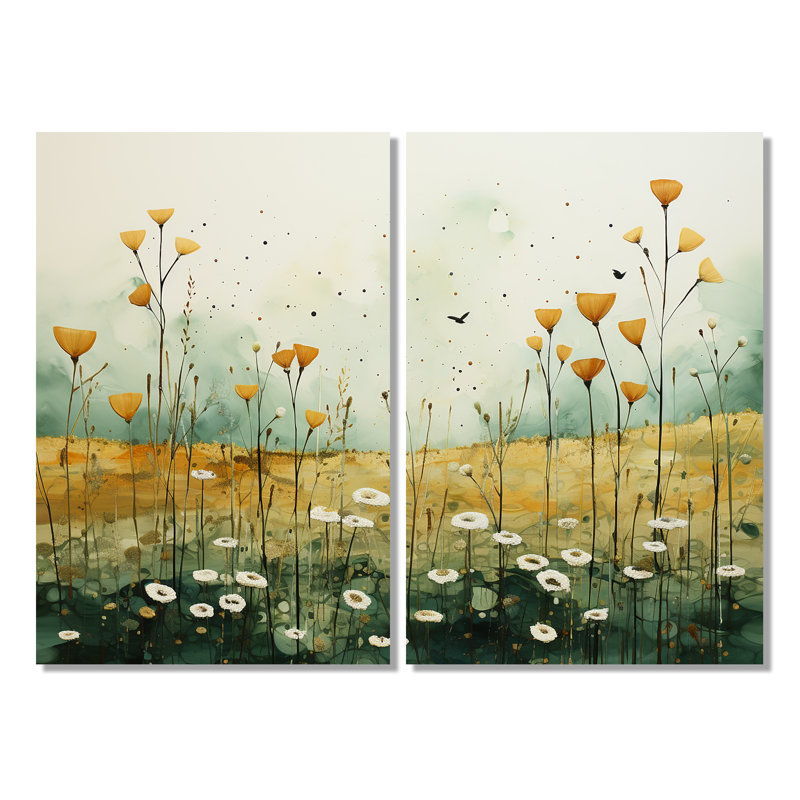 Deshong Whispering Meadows I - ensemble d'art mural moderne sur toile multicolore de 2, H 36 po x l 48 po, Toile tendue