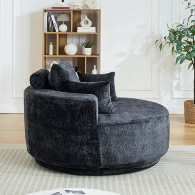 55''L Polyester Foam Single Swivel Chair, Fluffy Modern Sleeper, 360 Degree Swivel Chair For Living Room, Bedroom, Lounge And Projection Room