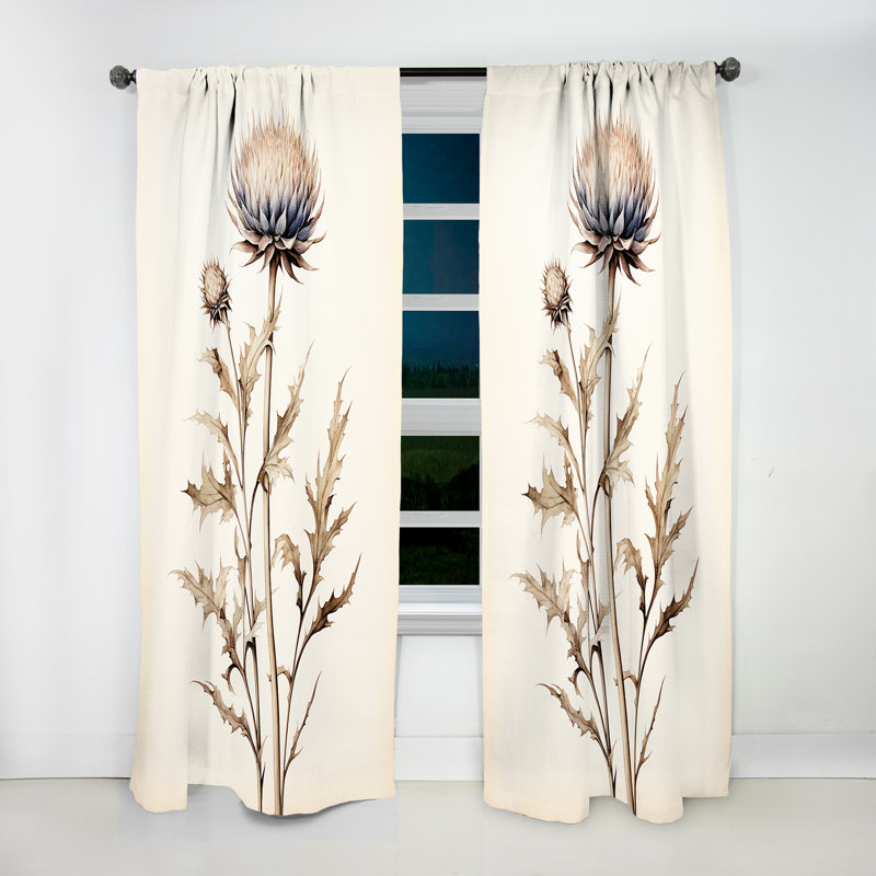 Chiltern Beige Thistle Flower Stillness I - Traditional Curtain - Velvet Room Darkening - 1 panel, 52" W x 63" L