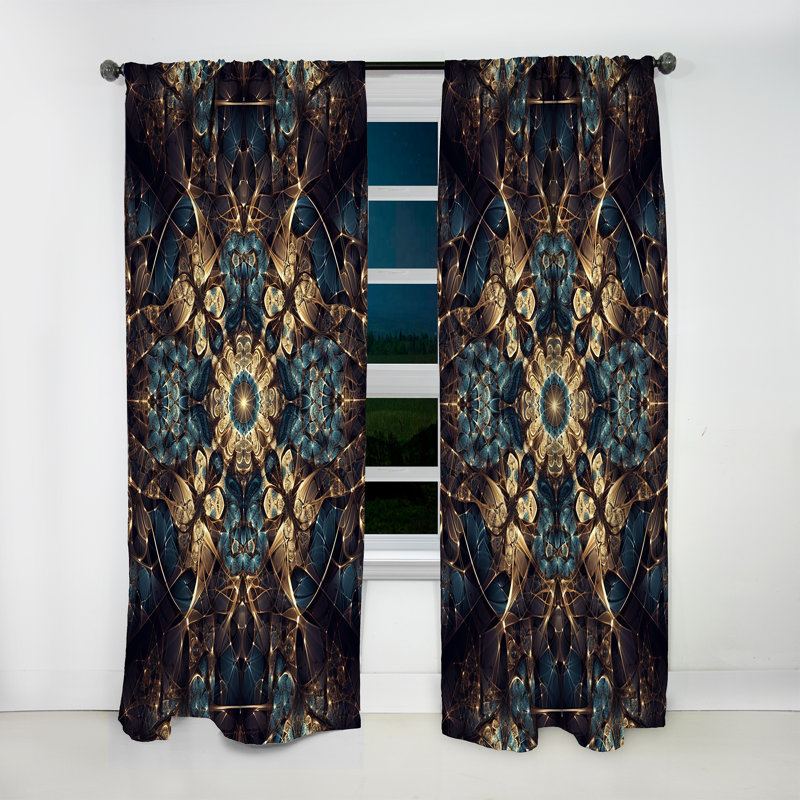 Emlyn - Blue And Gold Exploring Fractal Abstractions I - Modern Velvet Curtain - Room Darkening - 1 panel, 52" W x 108" L
