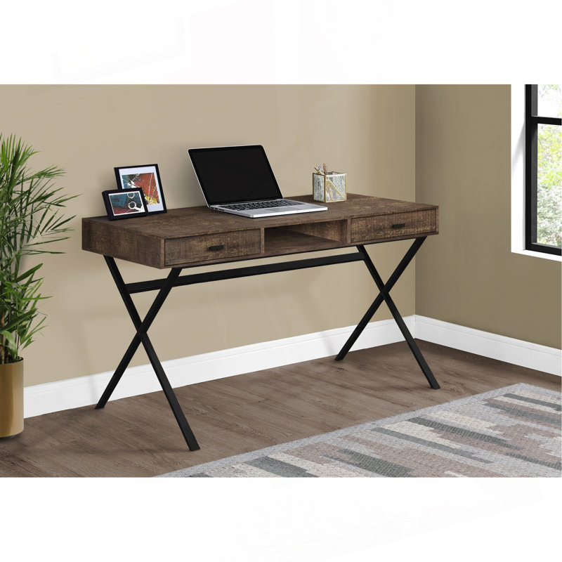 Bureau d'ordinateur, bureau personnel, ordinateur portable, tiroirs de rangement, L 48 po, bureau, stratifié brun, métal noir, contemporain