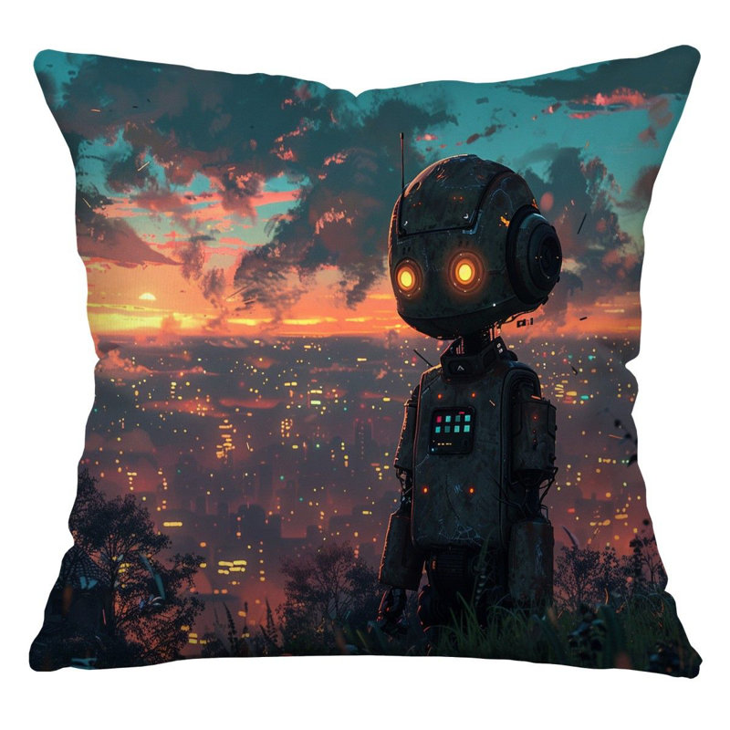 Robot Throw Pillow, Futuristic Cotton Twill Pillows, 14"H x 14"W