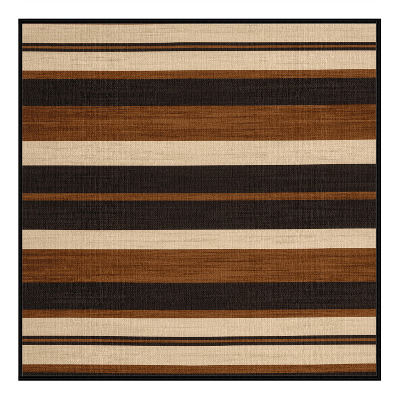 Washable Chestnut Cream Striped Area Rug, Square 8'