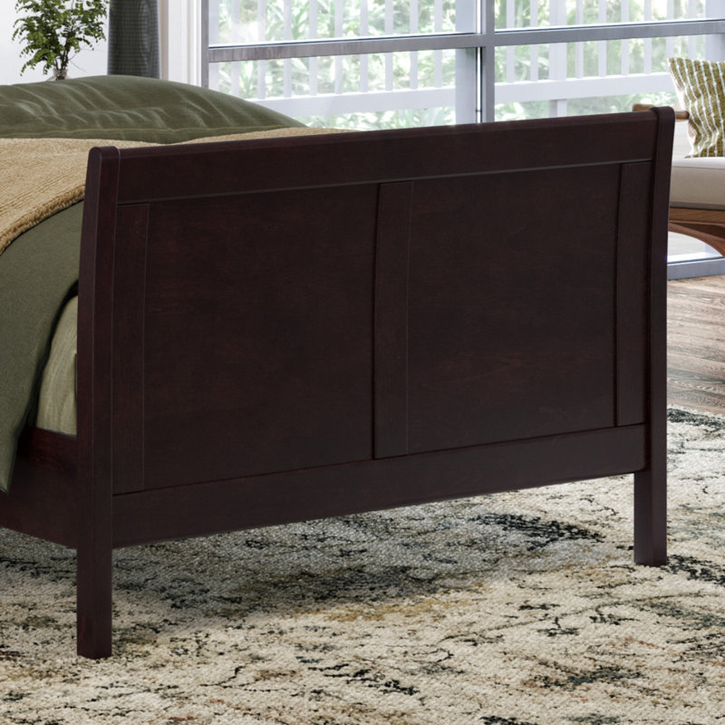 Arite Solid Wood Low Profile Sleigh Platform Bed with Matching Footboard, Espresso, Twin XL