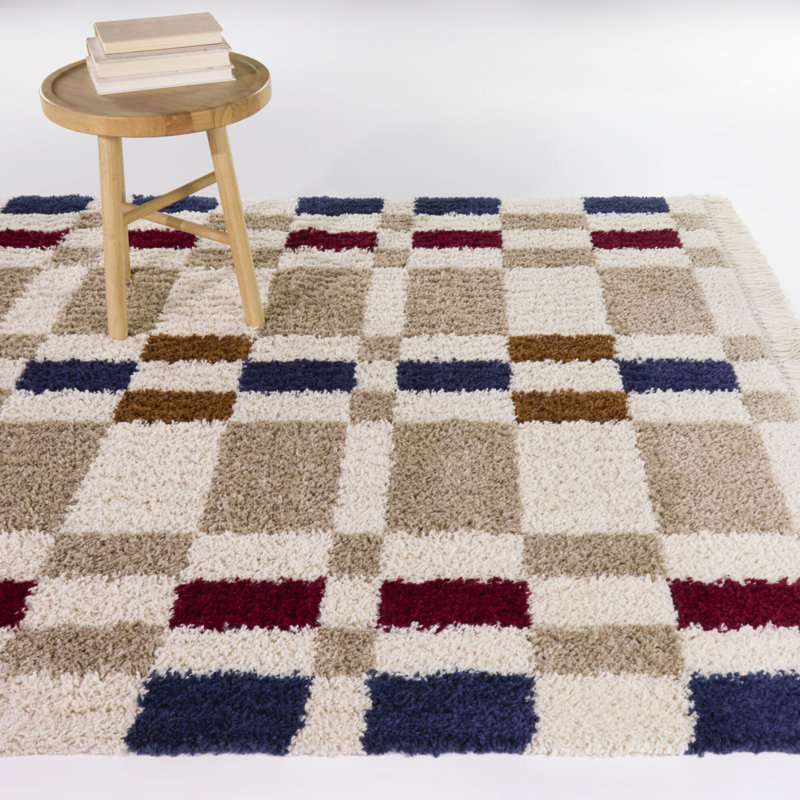 Dorolice Beige Checkered Colorblock Area Rug, Rectangle 7'10" x 10'