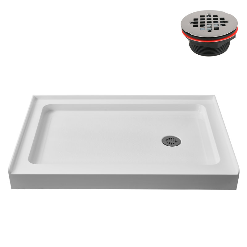 48 in. x 32 in. Alcove Acrylic Shower Base in Glossy White With Right Drain, Drain Included, Glossy White