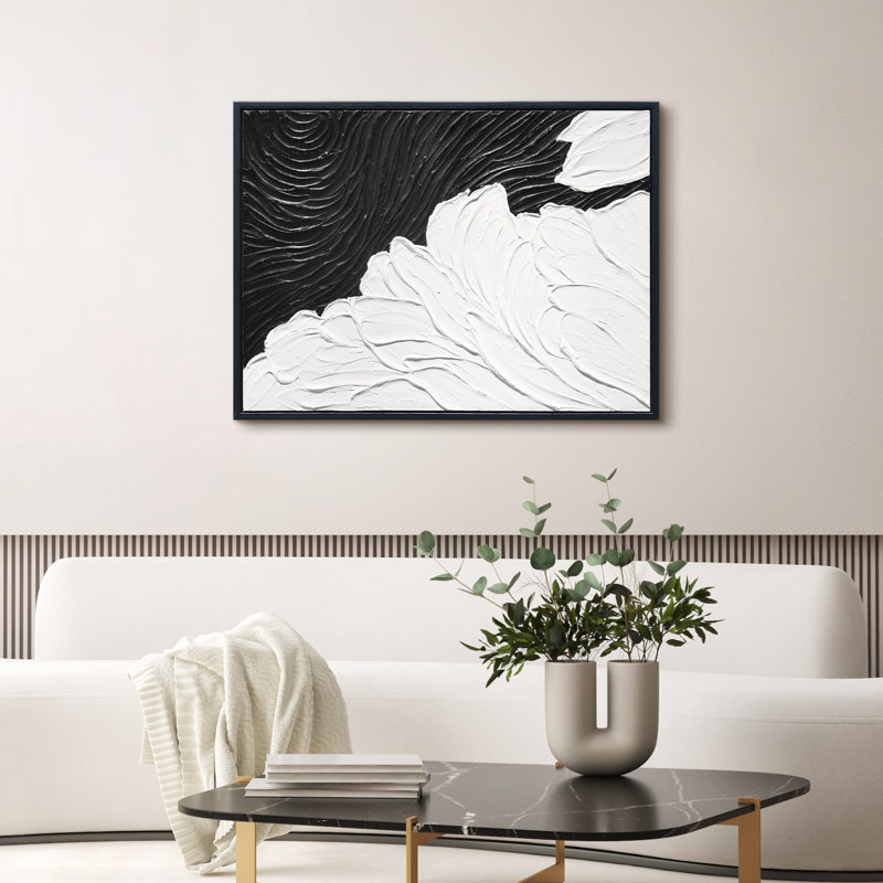 Monochrome Black and White Abstract Canvas Painting, 30" x 40"