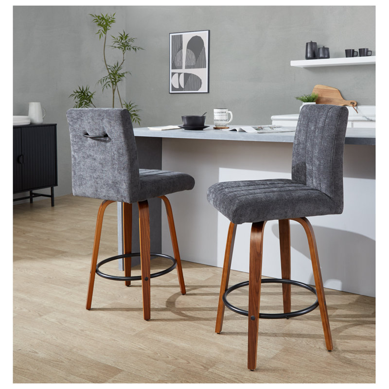 Tabouret de comptoir pivotant de 26 po de hauteur fixe avec revêtement en tissu et pieds en finition noyer - ensemble de 2